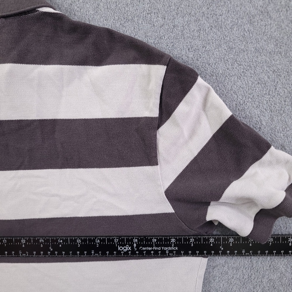 Lacsote Polo Shirt Mens L 5 Vintage Washed Gray White Stripe Gator Logo Pique - Picture 8 of 10